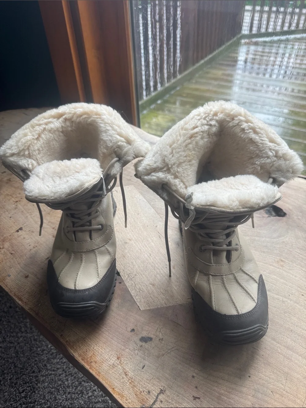 UGG Women's Lace-Up Shearling Winter Boots in Light Beige with Dark Toe